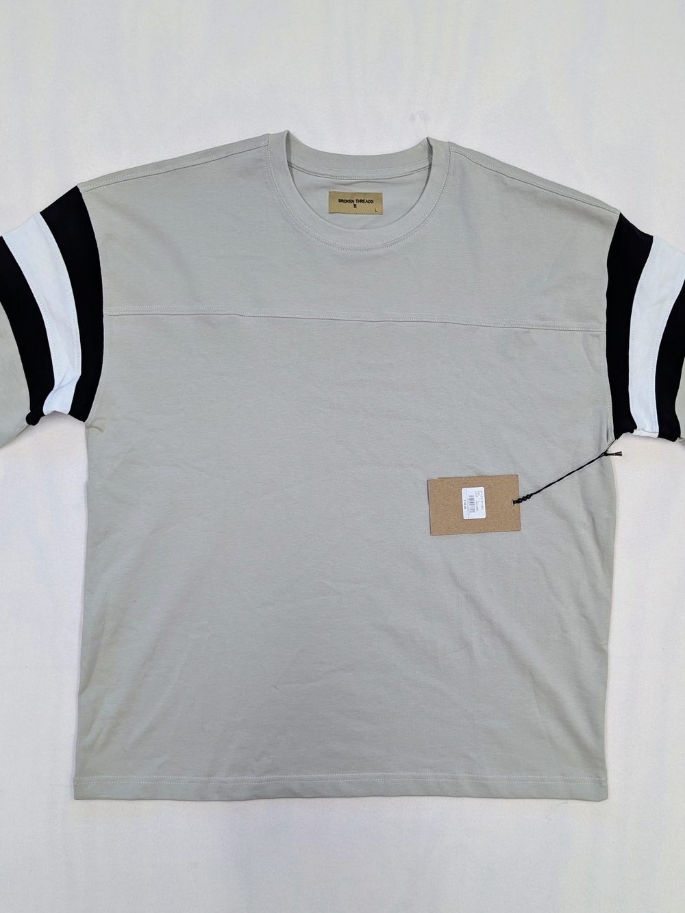 Broken Threads Men’s Oversized T-Shirt Black White Shoulder Stripe Streetwear Sh